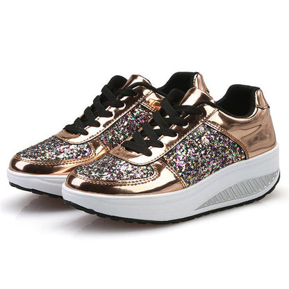 Zapatillas Altas con Lentejuelas Loom & Soul™ para Mujer – Zapatos Vulcanizados de Lona y Cuero con Tira Trasera