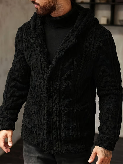 Chaqueta con capucha de felpa Teddy para hombre – Cárdigan de invierno abotonado acogedor