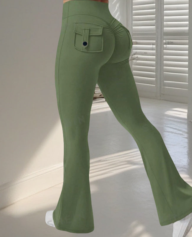 Loom & Soul™ Pantalon de Yoga Évasé – Legging de Fitness Taille Haute Effet Push-up avec Poches