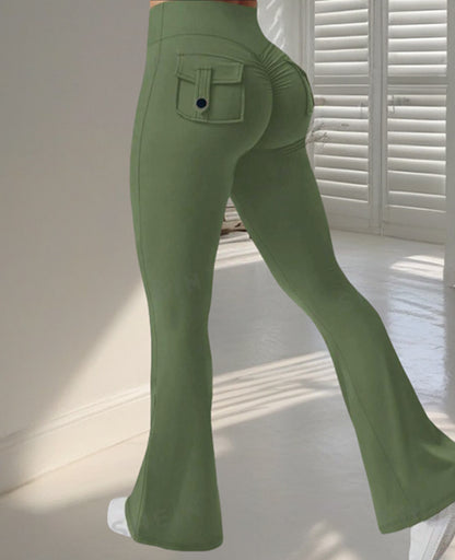 Loom & Soul™ Pantalon de Yoga Évasé – Legging de Fitness Taille Haute Effet Push-up avec Poches