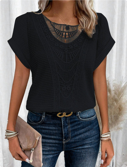 T-shirt ajouré Loom & Soul™ Summer – Haut à manches courtes style ethnique pour femme