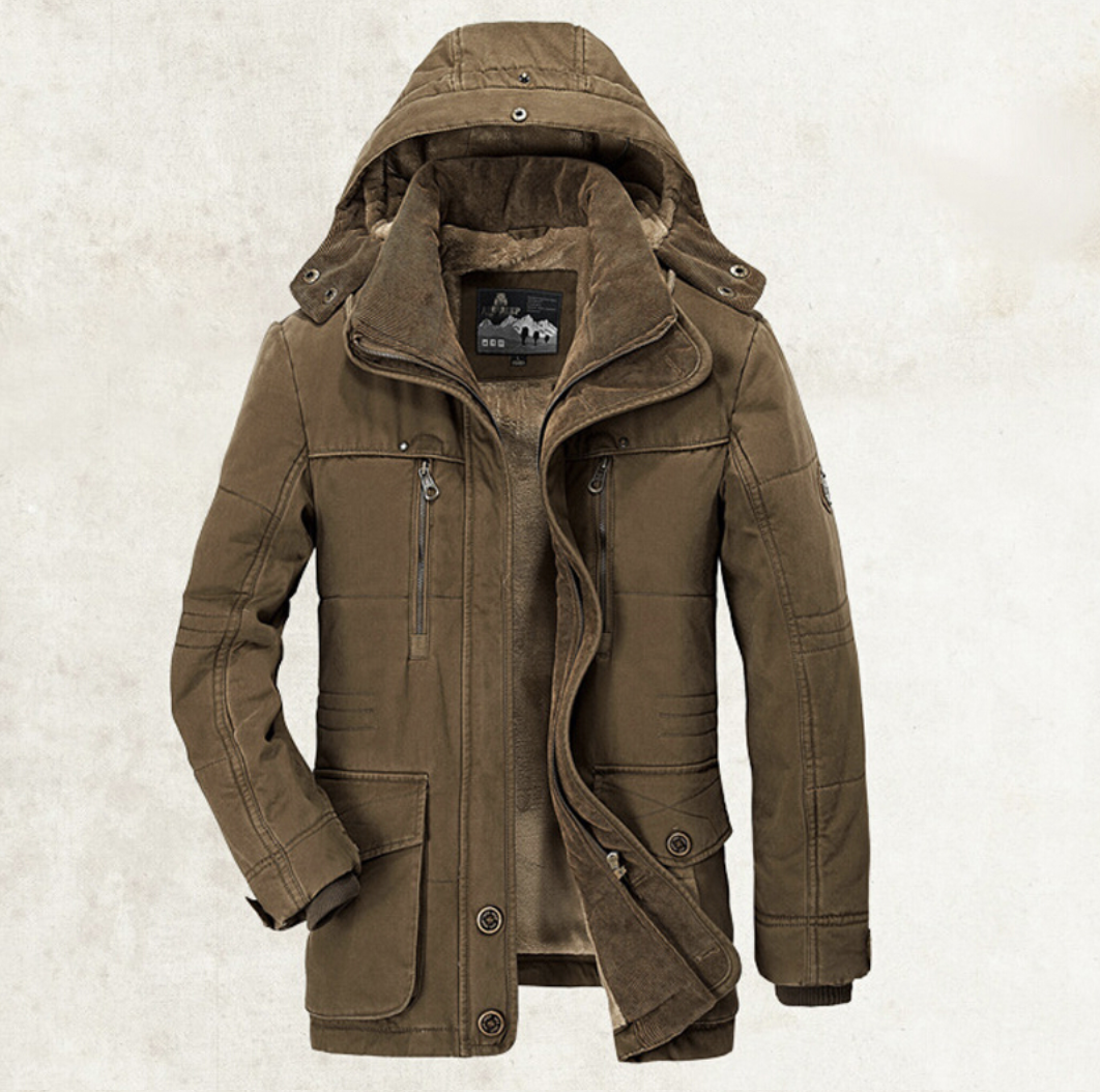 Abrigo de algodón con capucha para hombre – Cárdigan de invierno grueso con múltiples bolsillos