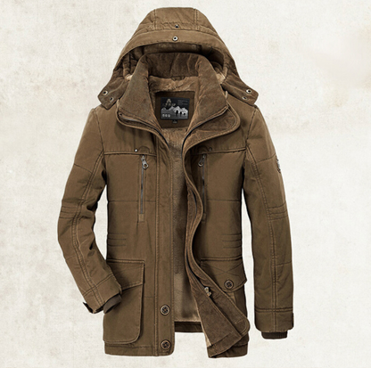 Abrigo de algodón con capucha para hombre – Cárdigan de invierno grueso con múltiples bolsillos