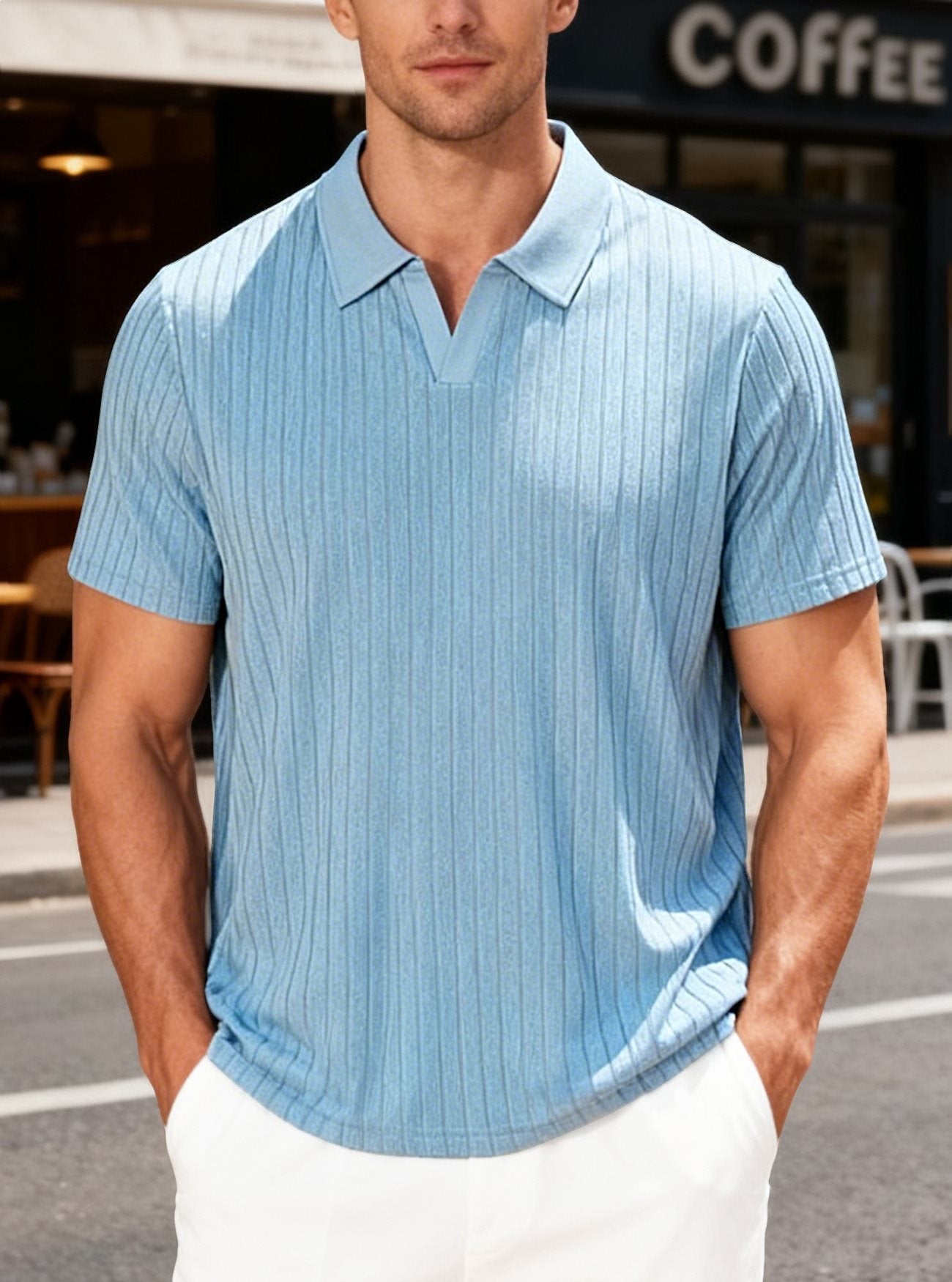 Men’s Jacquard Striped Shirt – Textured Lapel Summer Fit