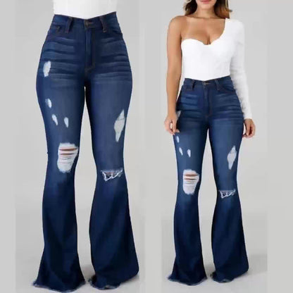 Vaqueros Acampanados de Talle Alto – Denim Elástico Ajustado con Rasgaduras
