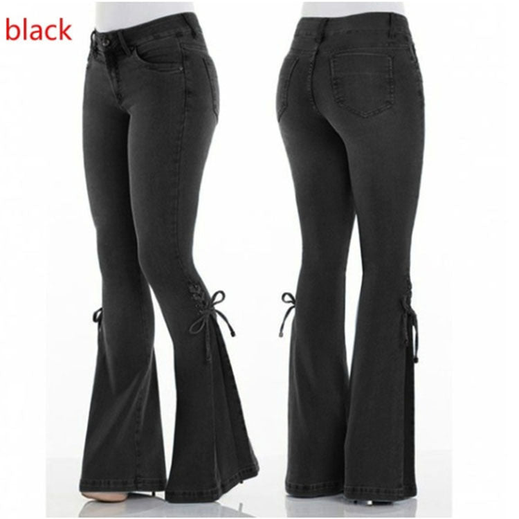 Loom & Soul™ Jeans elásticos de talle medio – Pantalones vaqueros ajustados desgastados para mujer