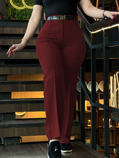 Pantalón de vestir de mujer de talle alto con pernera recta – Pantalón de trabajo negro elegante