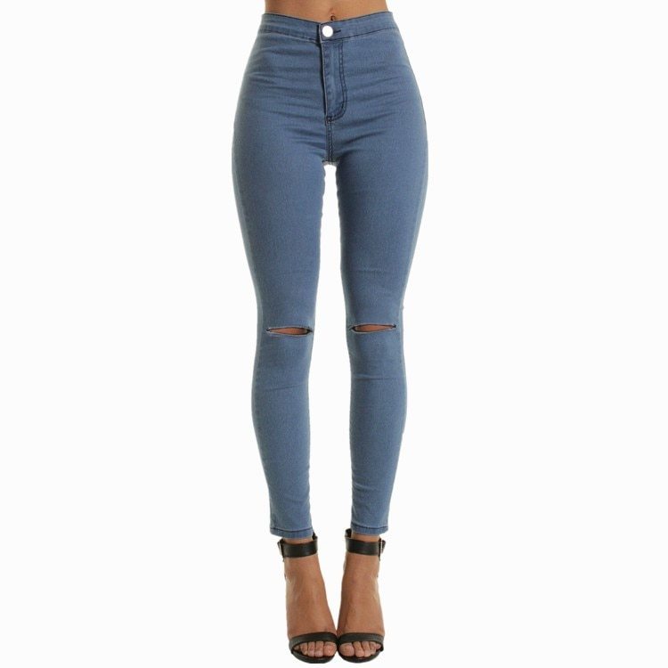 Loom & Soul Vaqueros ajustados de tiro alto rotos elásticos para mujer