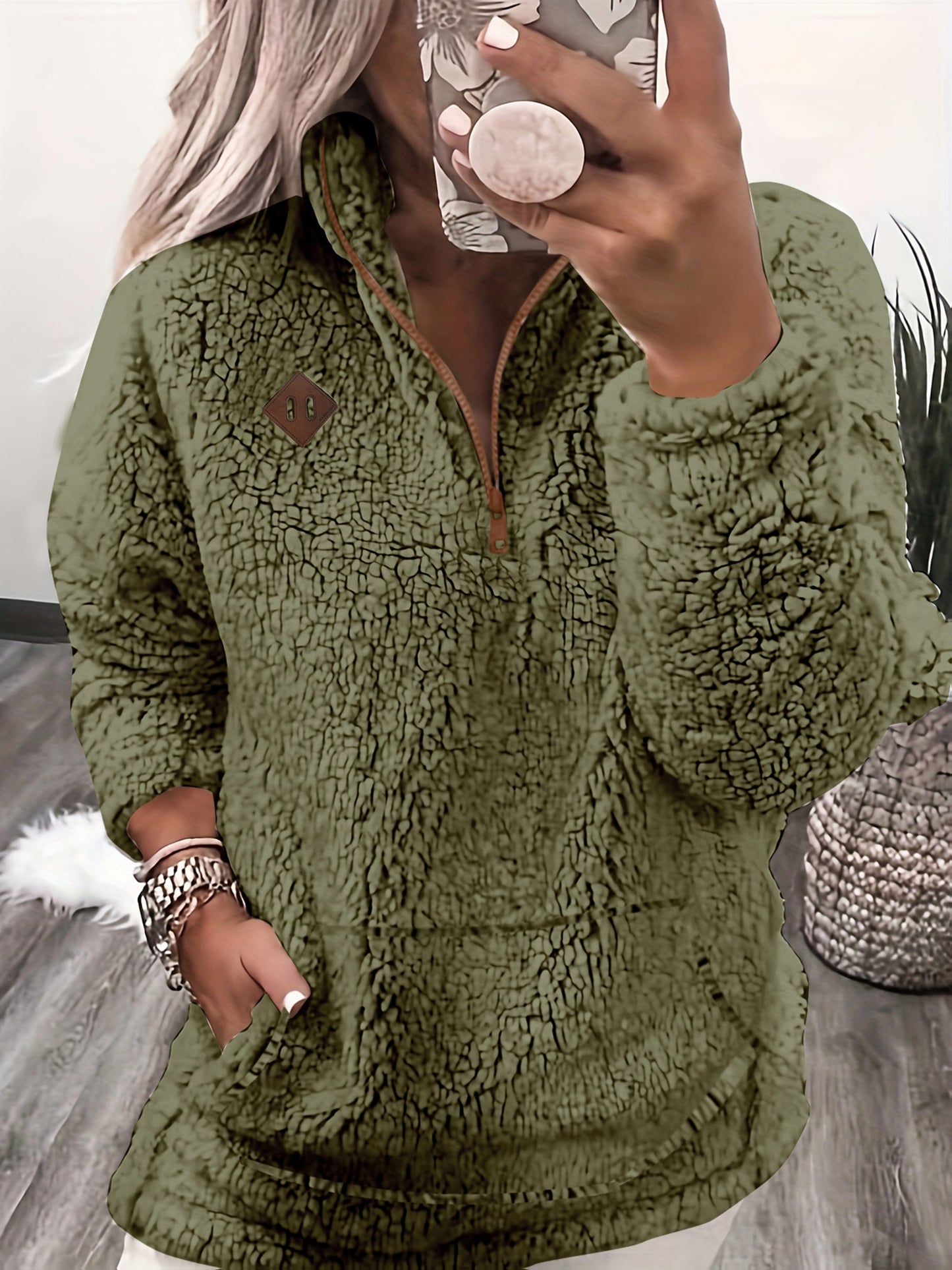 Sudadera con capucha y cremallera forrada de forro polar: sudadera casual suave para mujer