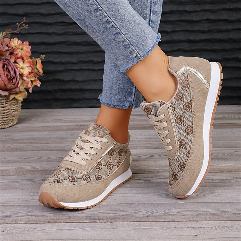 Zapatillas con cordones y estampado floral para mujer Loom & Soul – Calzado informal y ligero de PU para caminar y correr
