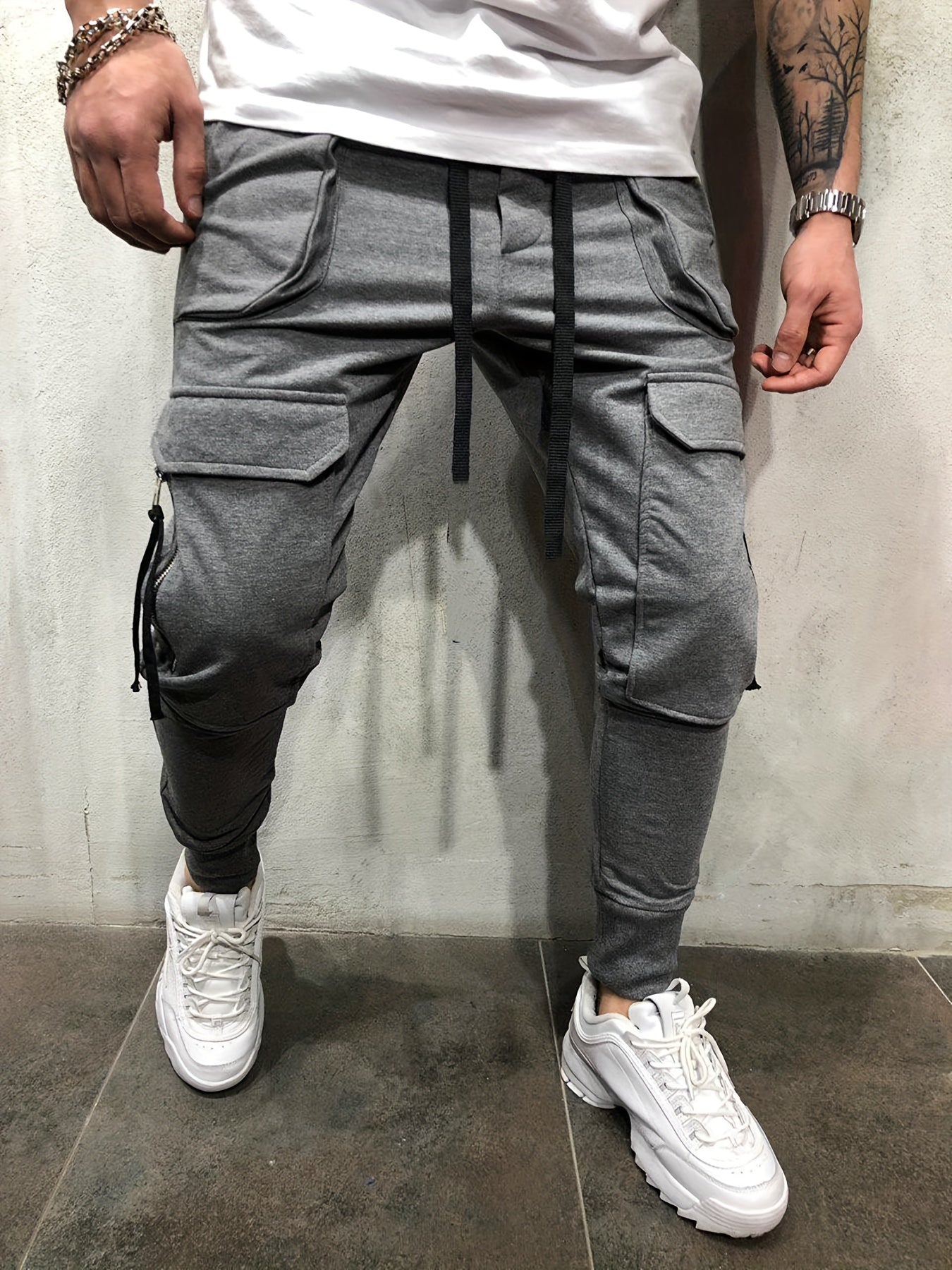 Pantalones Cargo de Hombre Urbanos – Pantalones de Exterior con Cordón y Bolsillos Múltiples