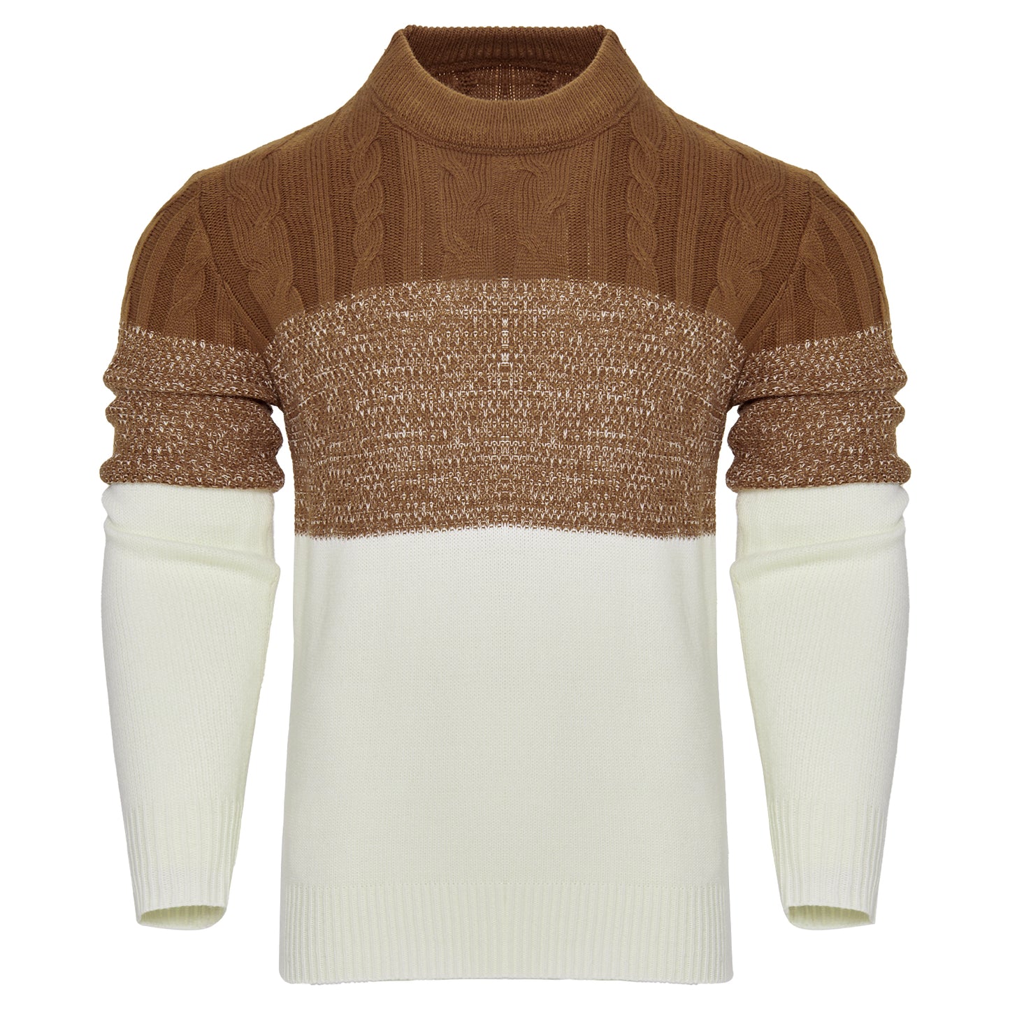 Men’s Color Block Cable Knit Sweater – Long Sleeve Pullover