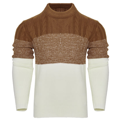 Men’s Color Block Cable Knit Sweater – Long Sleeve Pullover