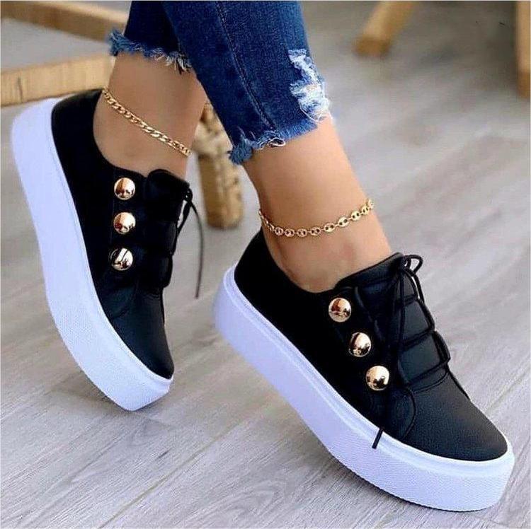 Zapatillas con cordones y remaches Loom & Soul™ – Zapatos casuales de piel sintética para mujer con elevación de 3 a 5 cm y suela resistente al desgaste