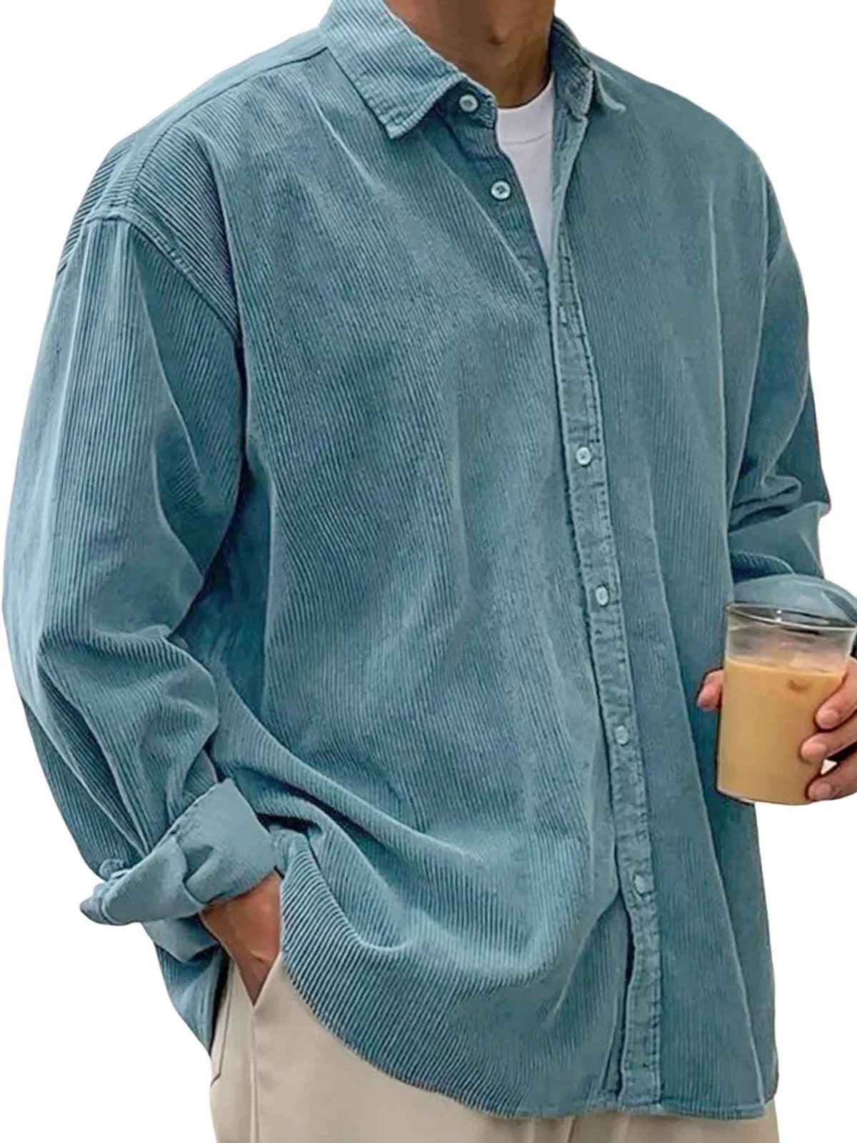 Chaqueta de Pana para Hombre – Abrigo Casual de Otoño de Corte Holgado