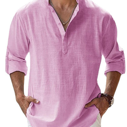 Camiseta deportiva de cuello alto para hombre – Suéter holgado de algodón transpirable