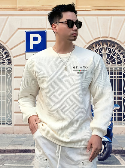 Sudadera jacquard de cuello redondo para hombre – Jersey casual de manga larga con estampado geométrico