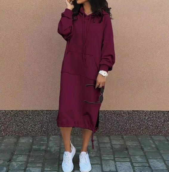 Sudadera larga con capucha para mujer – Bolsillo con cordón Ajuste casual