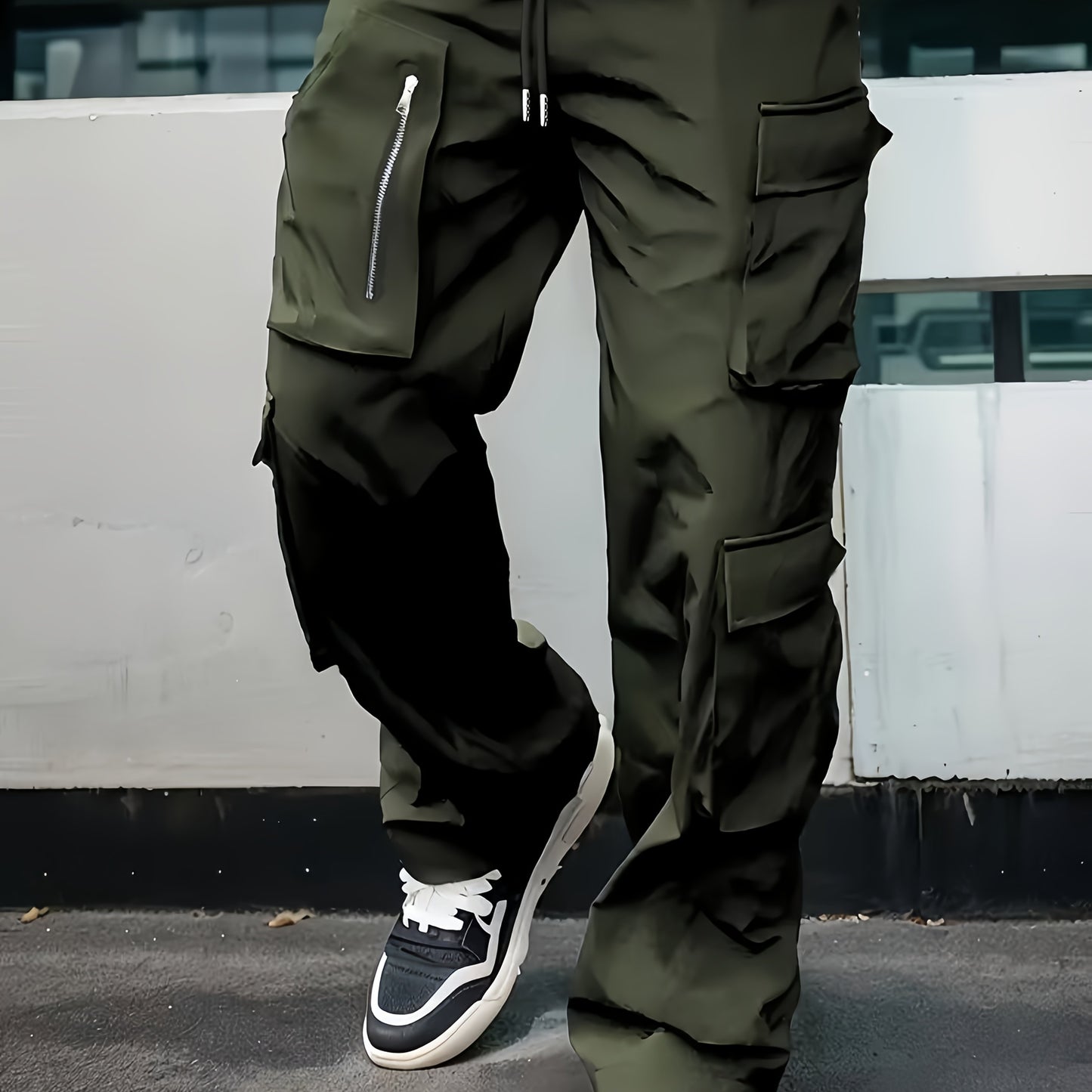 Pantalones cargo negros para hombre – Joggers sueltos multiziper para exteriores, para primavera/otoño