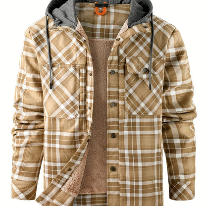 Veste à capuche en flanelle écossaise pour homme – Manteau en tartan à boutonnage asymétrique