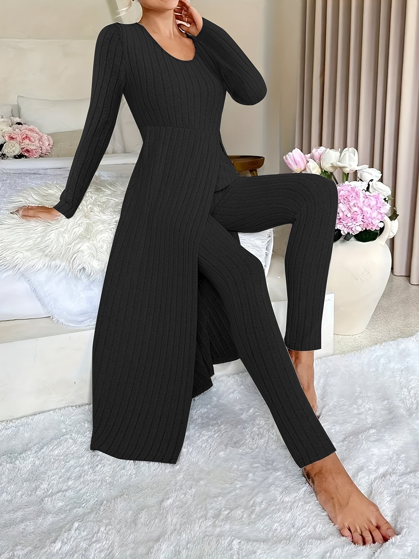 Ensemble deux pièces à carreaux – Haut à manches longues et pantalon assorti pour toutes les saisons