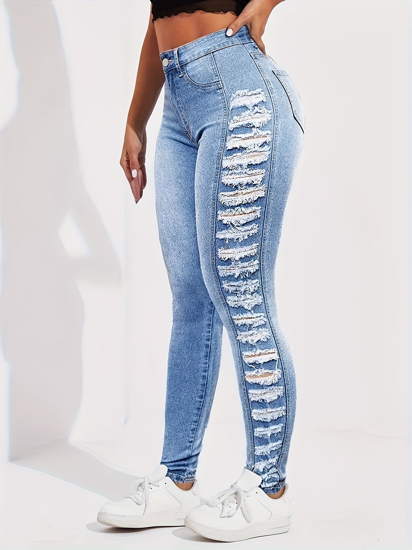 Jeans ajustados de tiro alto rotos – Ajuste elástico esculpido