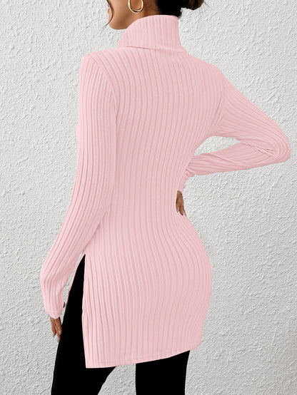 Top de cuello alto elegante para mujer – Tejido suave de manga larga y cuello alto