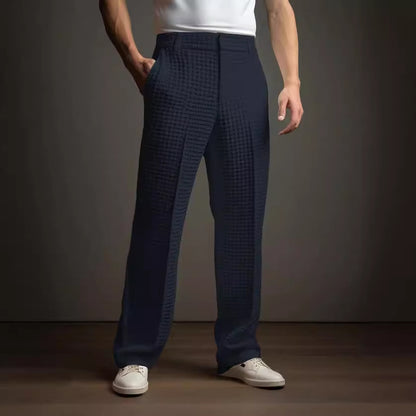 Pantalón de traje recto de gofre para hombre – Pantalones informales de negocios para toda temporada