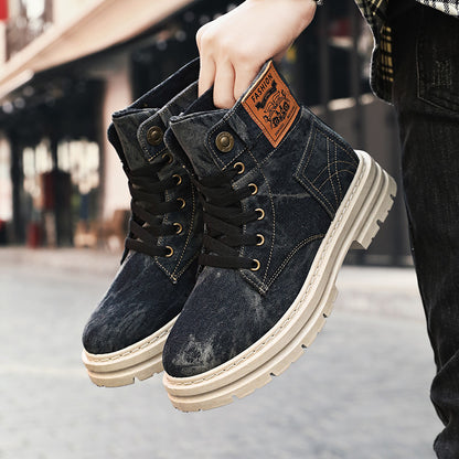 Men’s British High-Top Boots – Canvas Mid-Calf Statement Style