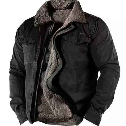 Chaqueta de algodón con forro polar grueso para hombre – Abrigo casual con cremallera de corte holgado