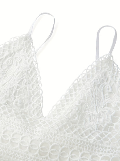 Vestido mini de tirantes finos de encaje blanco con elegante lazo en la espalda