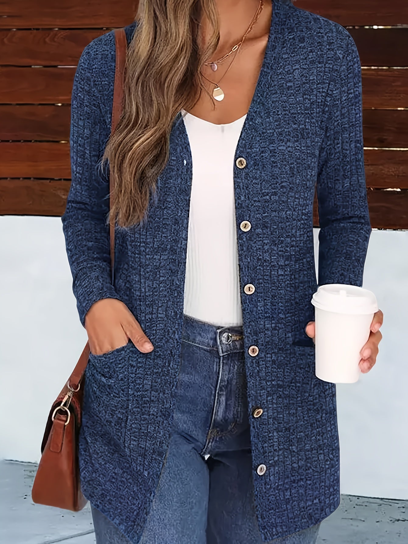 Cárdigan elegante con cuello de pico para mujer – Suéter acogedor de otoño con botones