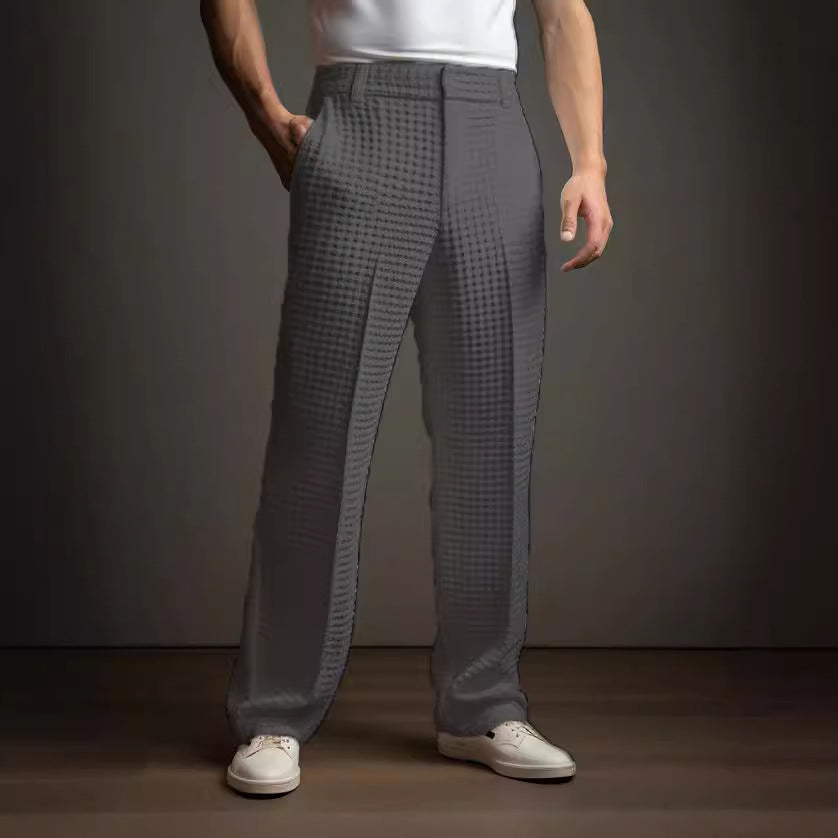 Pantalón de traje recto de gofre para hombre – Pantalones informales de negocios para toda temporada