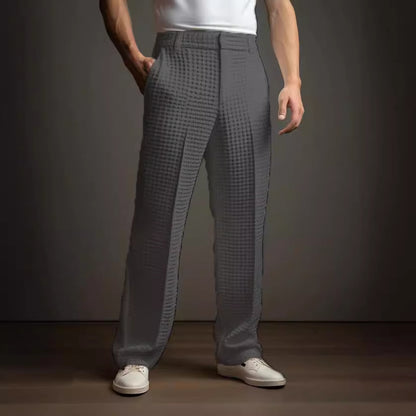 Pantalón de traje recto de gofre para hombre – Pantalones informales de negocios para toda temporada
