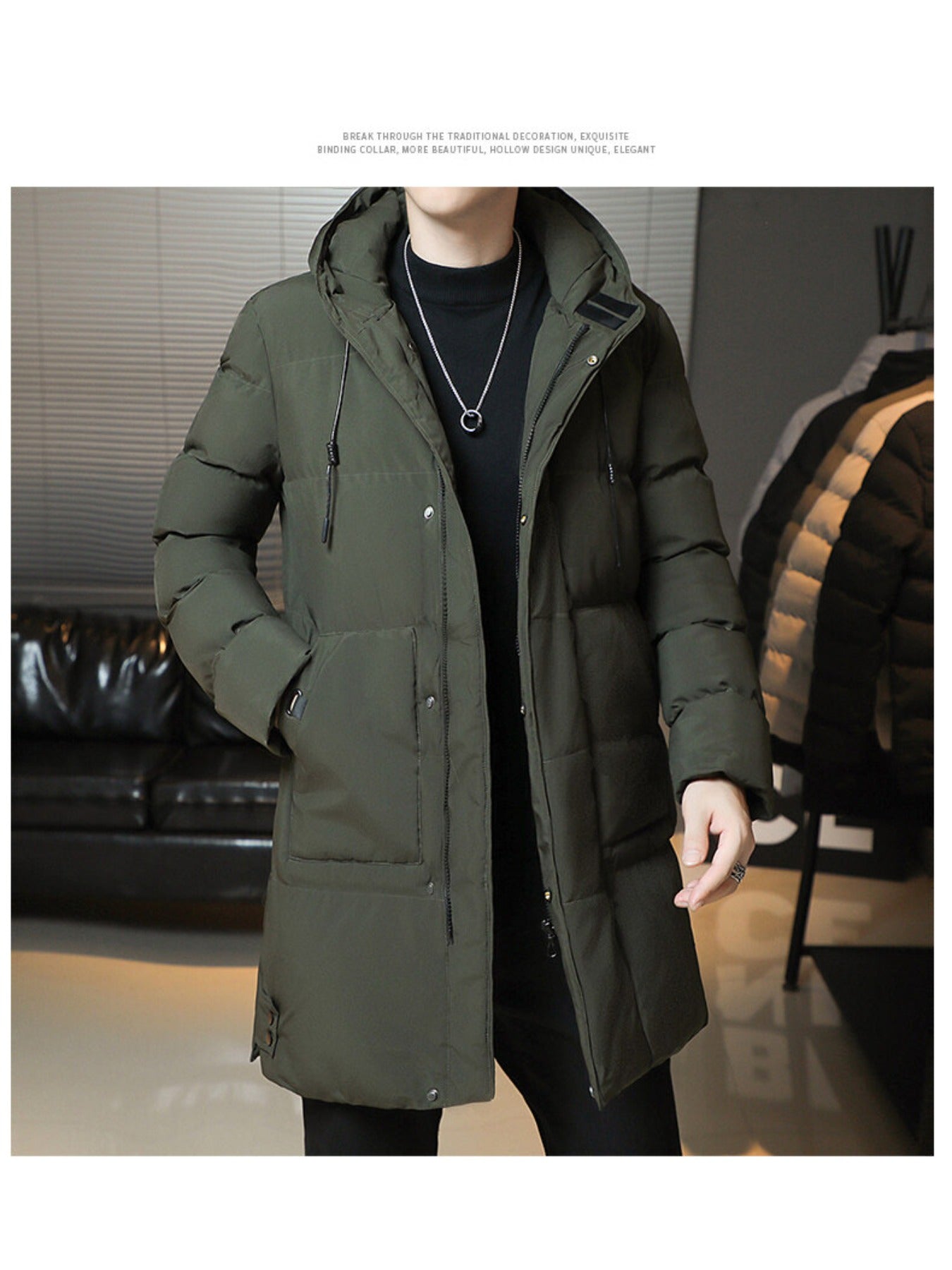 Chaqueta acolchada con capucha para hombre – Abrigo grueso y cálido para exteriores