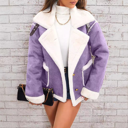 Chaqueta polar de cuello polo para mujer Loom & Soul™ – Abrigo grueso de forro polar de invierno para un acogedor estilo urbano coreano