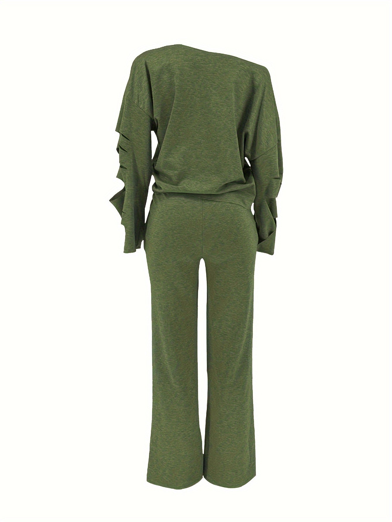 Ensemble 2 pièces femme épaules dénudées délavé – Haut manches longues et pantalon déchiré