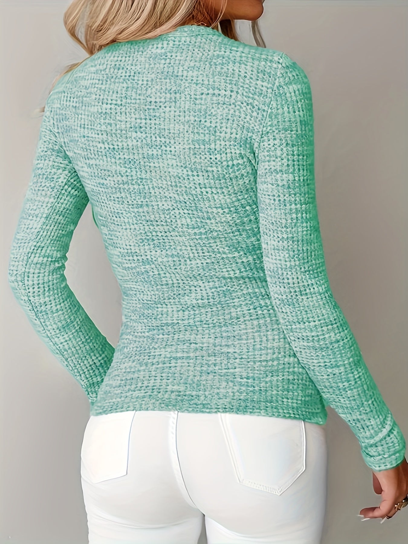 T-shirt doux à manches longues beige pour femme – Haut décontracté à col rond avec poche