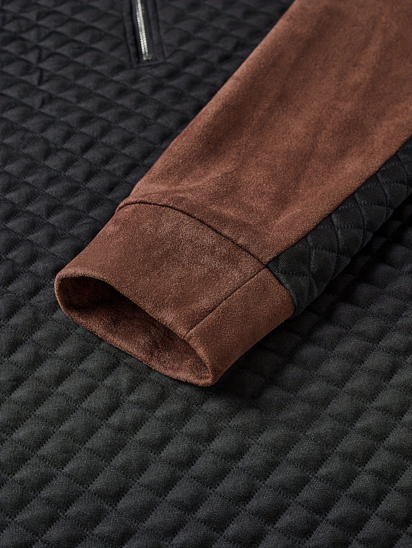 Henley de punto de rombos con cremallera para hombre – Suéter con bloques de color texturizado