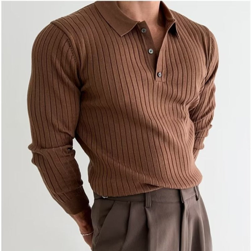 Polo homme ajusté à manches longues – Col à boutons