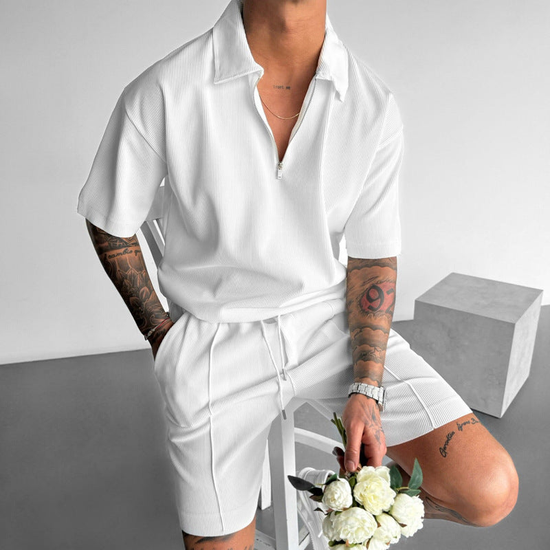 Conjunto de polo con cremallera y pantalón corto Loom & Soul™ para hombre – Conjunto informal de dos piezas para verano