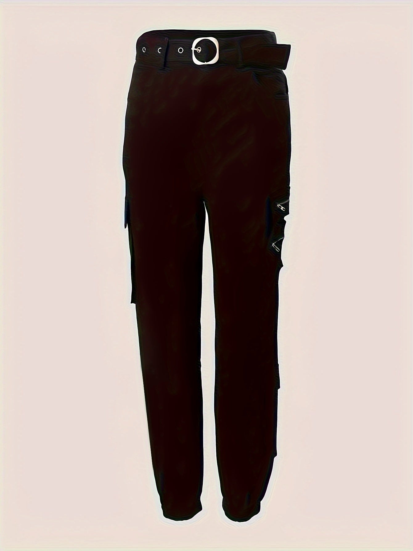 Pantalones de mujer ajustados de tiro alto con cinturón y bolsillos con cremallera – Casual de verano