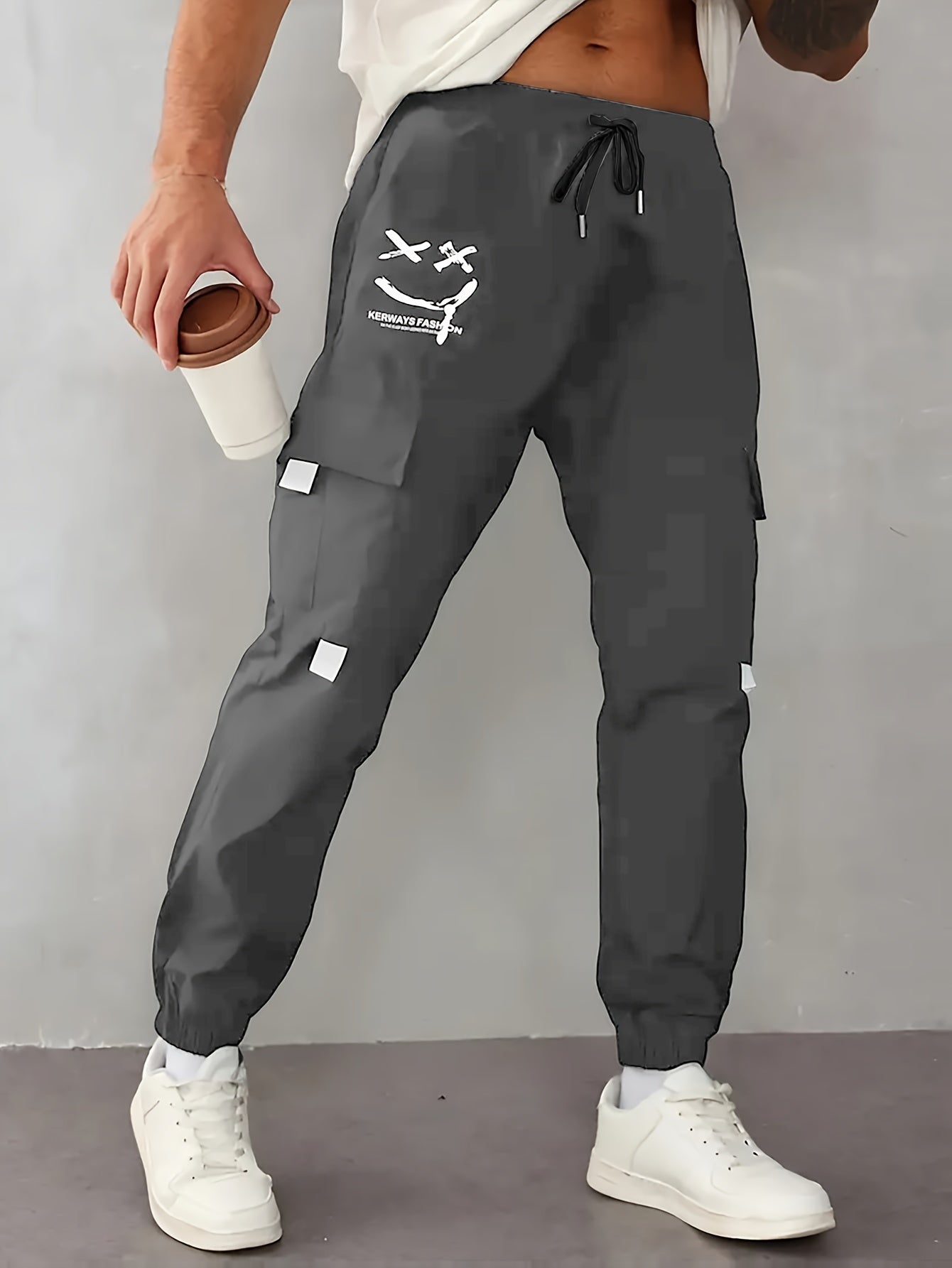 Men’s Joyful Face Work Overalls – Loose Multi-Pocket Cargo Pants