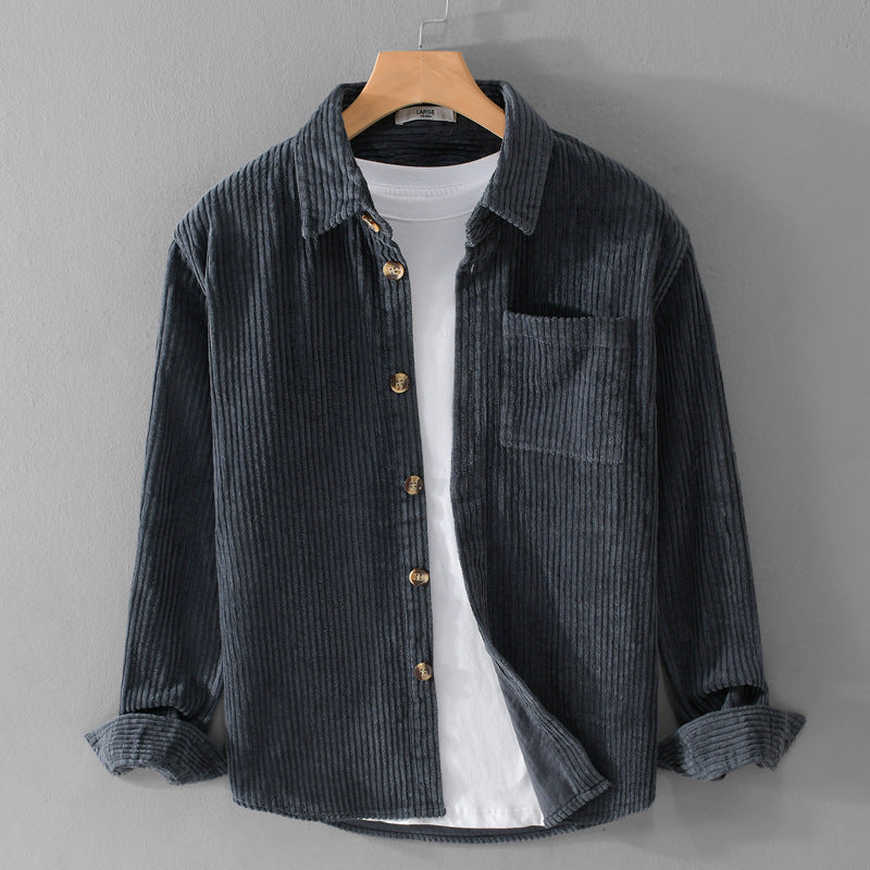 Camisa de pana de invierno Loom & Soul para hombre – Camisa casual de manga larga con botones, bolsillo y cuello solapa