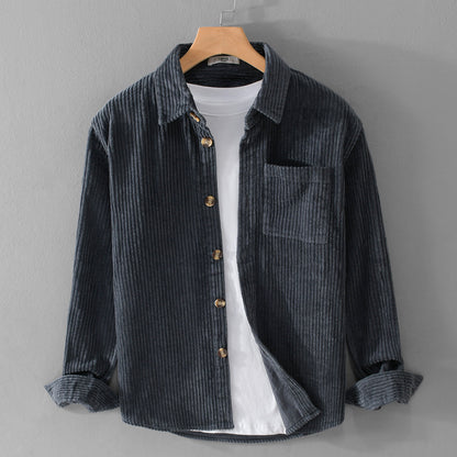 Camisa de pana de invierno Loom & Soul para hombre – Camisa casual de manga larga con botones, bolsillo y cuello solapa