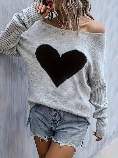 Top de corazón negro para mujer – Elegante blusa suave de cuello redondo para todas las estaciones