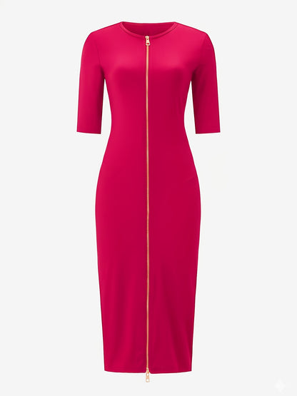 Vestido midi ajustado con cuello barco – Vestido elegante de manga corta con corte entallado