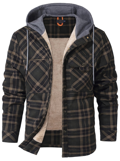 Veste à capuche en flanelle écossaise pour homme – Manteau en tartan à boutonnage asymétrique