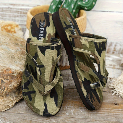 Camouflage Flat Sandals – Military Green Thick Sole Flip Flops