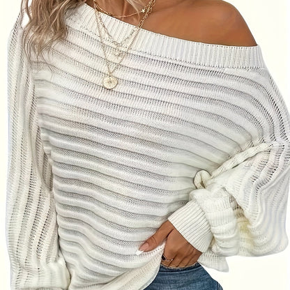 Blusa de talla grande con hombros descubiertos – Blusa informal de manga murciélago acanalada